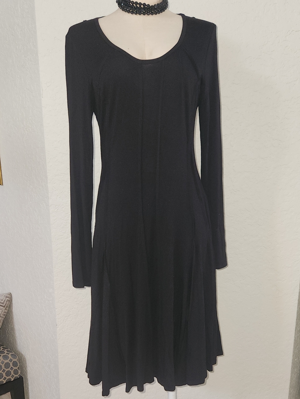 Classic Black Long-Sleeve Swing Dress